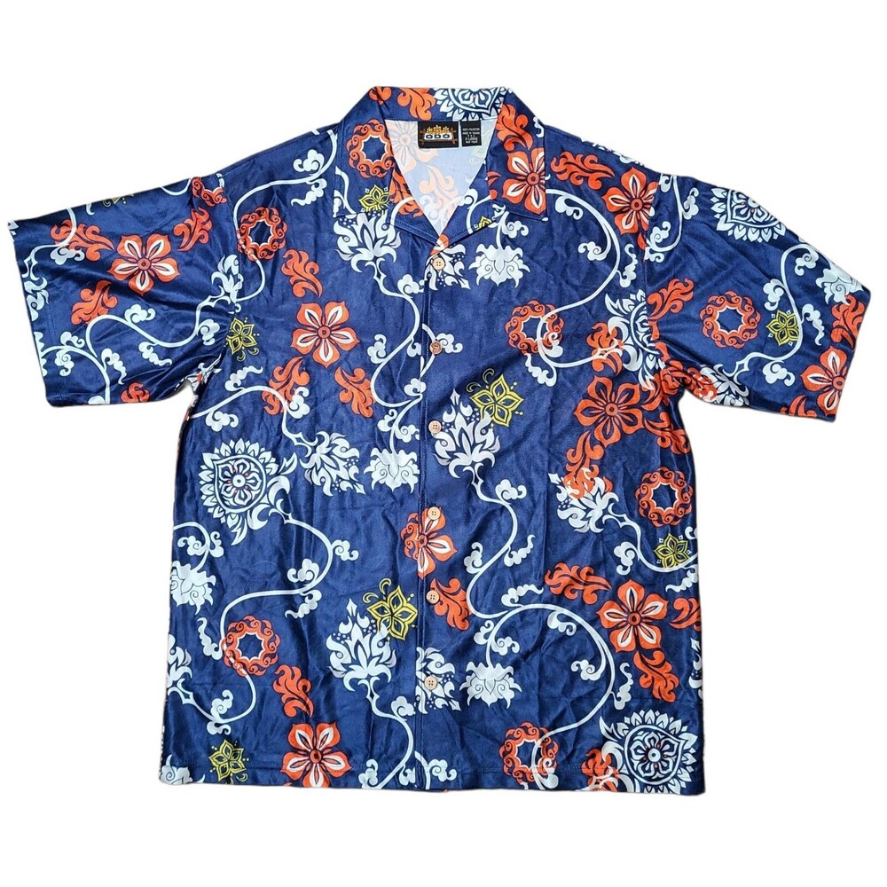 ODO Hawaiian Shirt Blue Floral Aloha Mens XL Camp Button-Up Bright Color VTG
